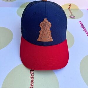 Navy and Red Baseball Cap with Leather Patch